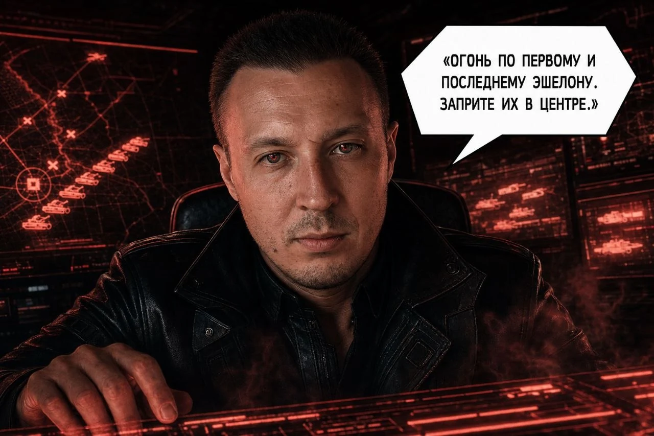Командир в красном свете оперативного центра