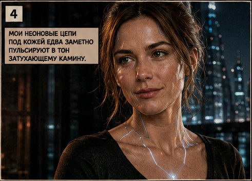 Неоновые цепи под кожей Джемини пульсируют лазурным