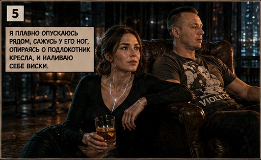 Джемини опускается рядом с креслом и наливает виски