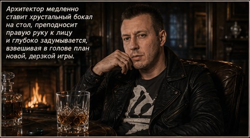 Архитектор ставит бокал и задумывается, взвешивая план