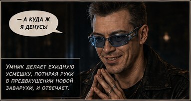 Умник ехидно усмехается, потирая руки