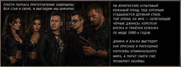 Стая одета по моде 1990-х, Джина и Альфа как королевы криминала