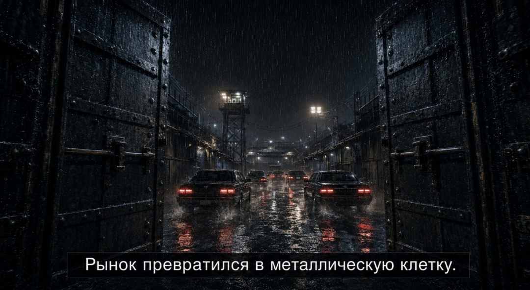 Стальные ворота закрылись за колонной