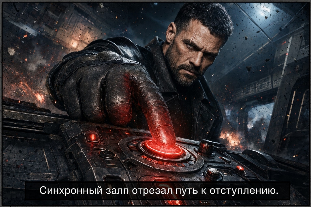 Пират Омеги нажимает кнопку синхронного залпа