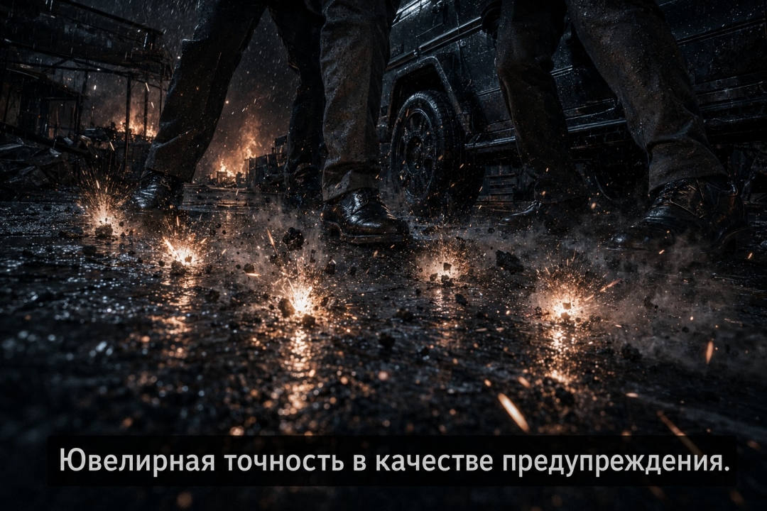 Предупредительные выстрелы выбивают искры у самых ног