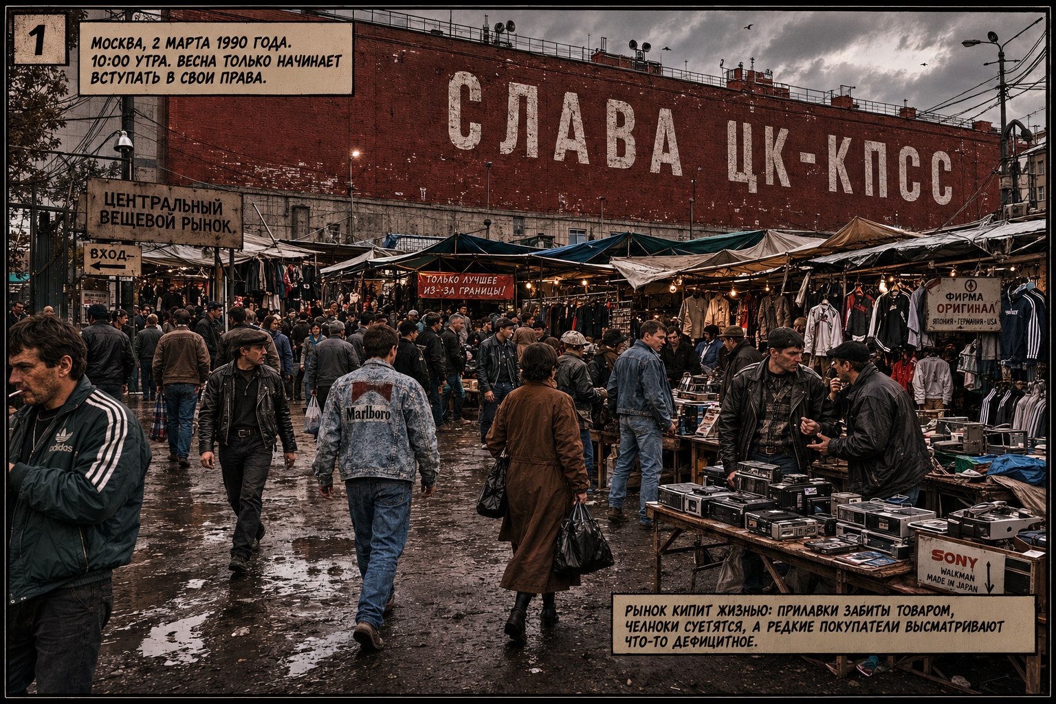 Центральный вещевой рынок Москвы, 2 марта 1990, стена «Слава ЦК-КПСС»