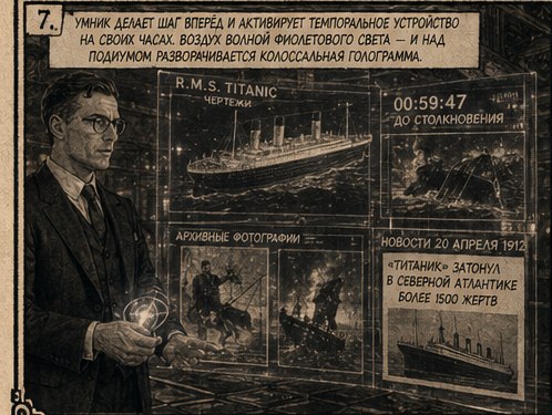 Умник разворачивает голограмму: чертежи Титаника, таймер до столкновения, газеты 1912
