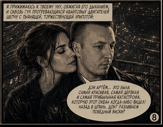 Джемини шепчет Дону Артёму на ухо на площадке дирижабля